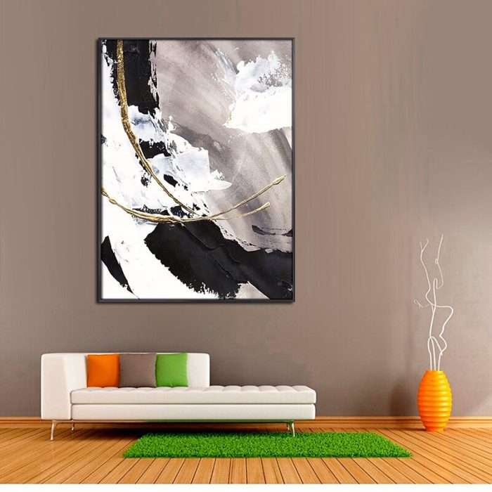 Abstract Minimalist Painting Black And White Hand Painted Wall Art - Image 3