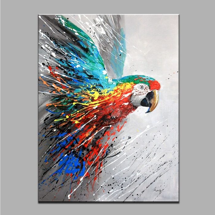 Abstract Parrot Oil Painting Vertical Thick Oil Animals Wall Art - Image 2