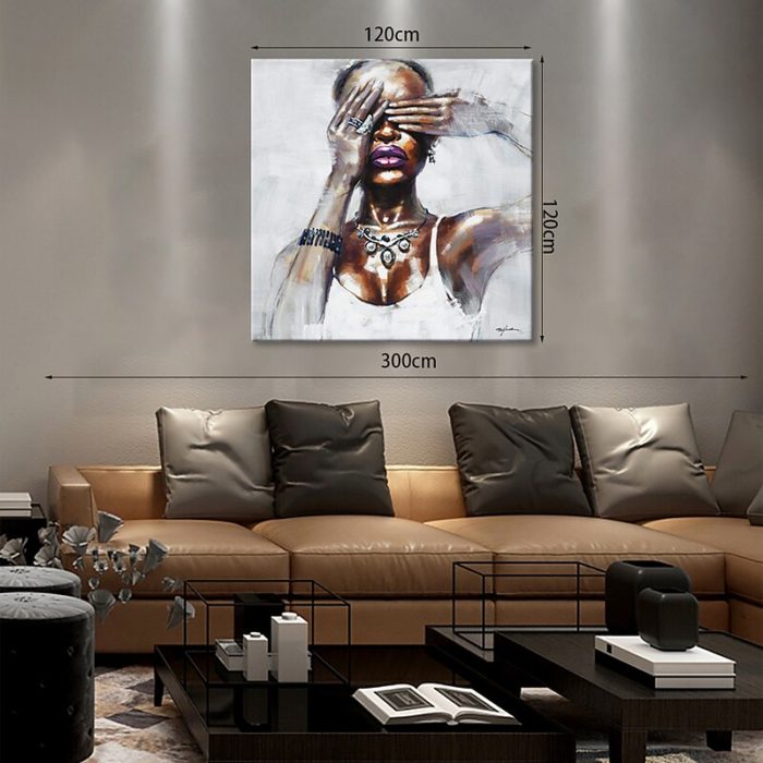 Abstract Portrait Painting Lady Cover Her Eyes With Hands Wall Art