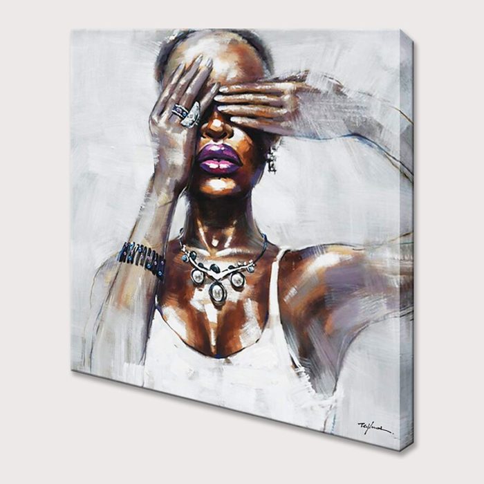 Abstract Portrait Painting Lady Cover Her Eyes With Hands Wall Art - Image 4
