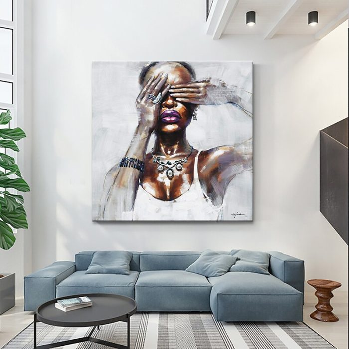 Abstract Portrait Painting Lady Cover Her Eyes With Hands Wall Art - Image 5