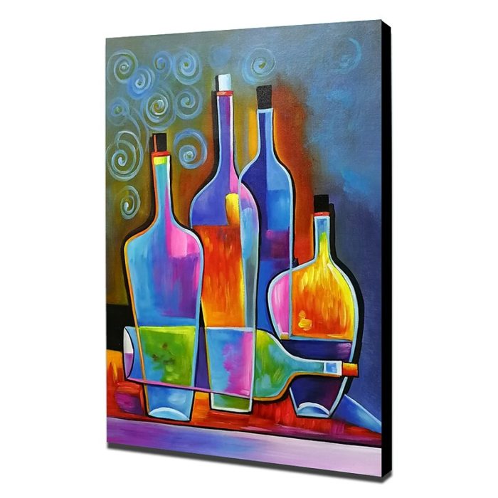 Abstract Red Wine Bottle Paintings Still Life Handmade Canvas Art - Image 4
