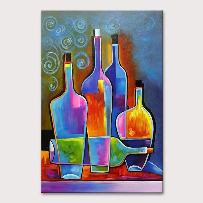 Abstract Red Wine Bottle Paintings Still Life Handmade Canvas Art - Image 2