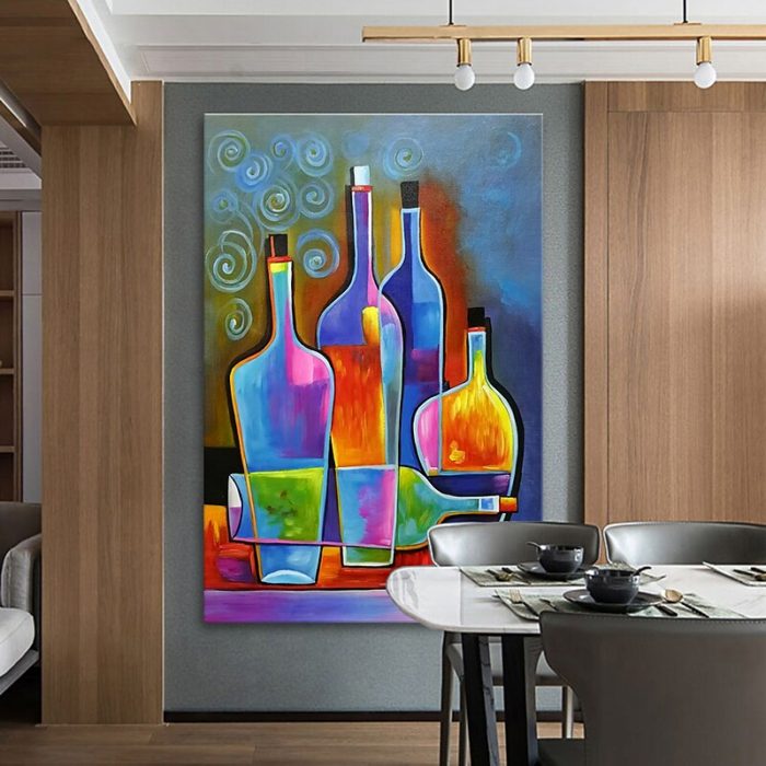 Abstract Red Wine Bottle Paintings Still Life Handmade Canvas Art