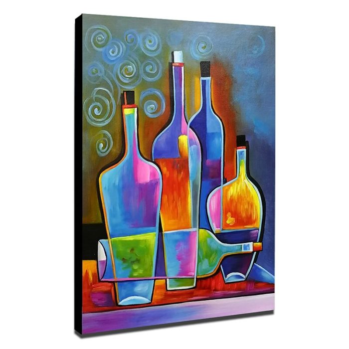 Abstract Red Wine Bottle Paintings Still Life Handmade Canvas Art - Image 3