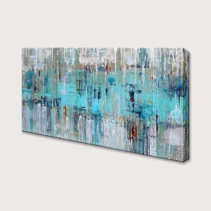 Abstract Teal Grey Texture Canvas Oil Painting For Living Room - Image 2