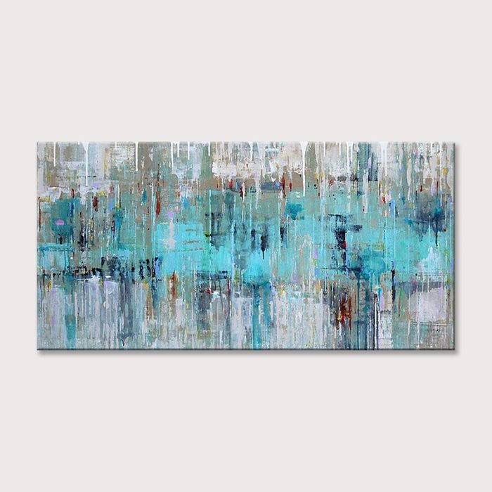 Abstract Teal Grey Texture Canvas Oil Painting For Living Room - Image 3