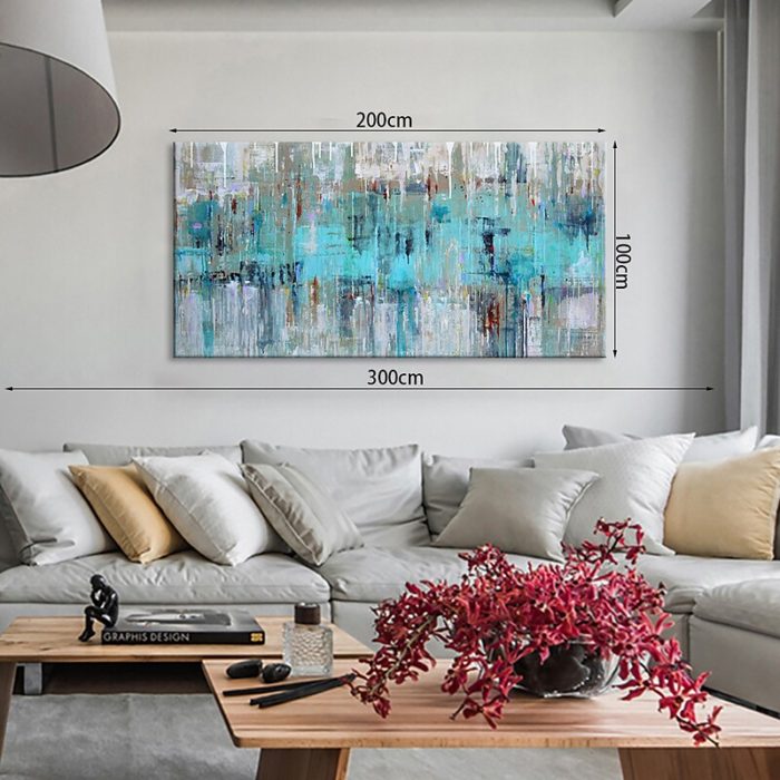 Abstract Teal Grey Texture Canvas Oil Painting For Living Room