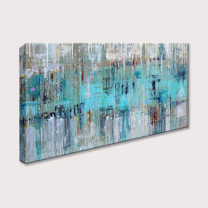 Abstract Teal Grey Texture Canvas Oil Painting For Living Room - Image 4