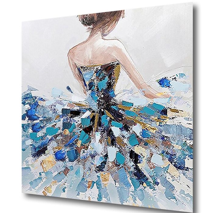 Beautiful Girl Back Painting Blue Textured Skirt Square Artwork - Image 4