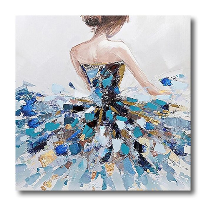 Beautiful Girl Back Painting Blue Textured Skirt Square Artwork - Image 2