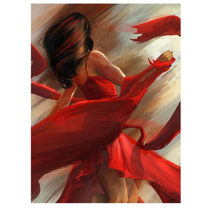 Beautiful Lady Canvas Wall Art Red Midi Dresses Painting Decor Wall - Image 2