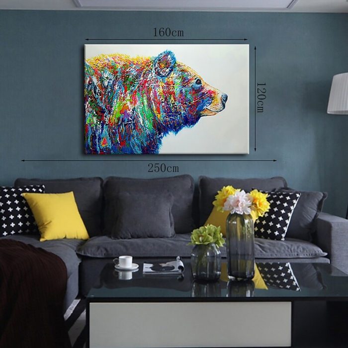 Big Brown Bear Paintings Modern Animal Canvas Art Decor Sofa
