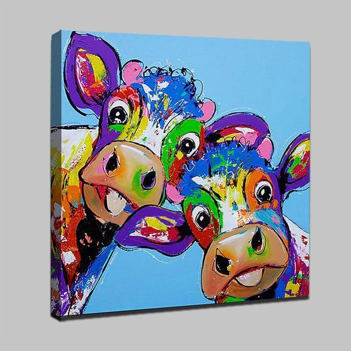 Canvas Wall Art Colorful Cow Calf Oil Painting For Home Decor - Image 2