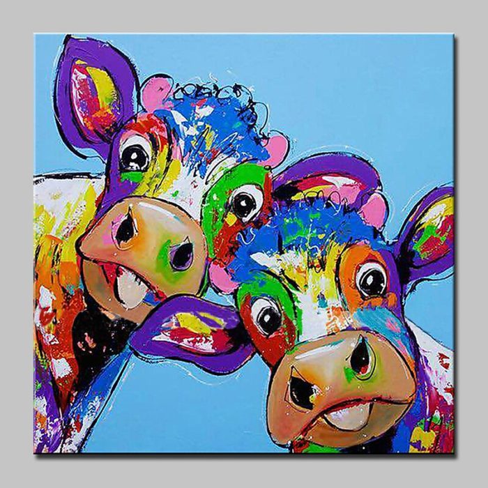 Canvas Wall Art Colorful Cow Calf Oil Painting For Home Decor
