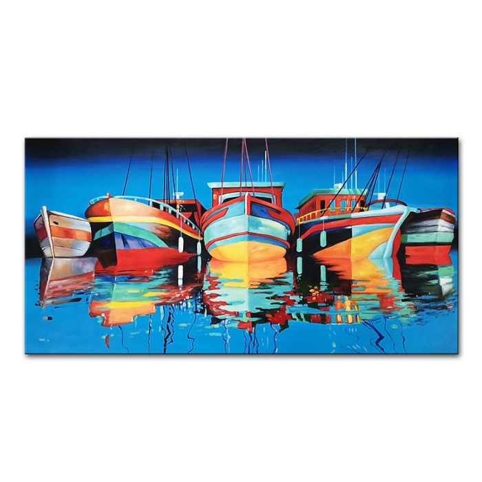 Colorful Sailboats Oil Painting Blue Wall Decor For Living Room - Image 2