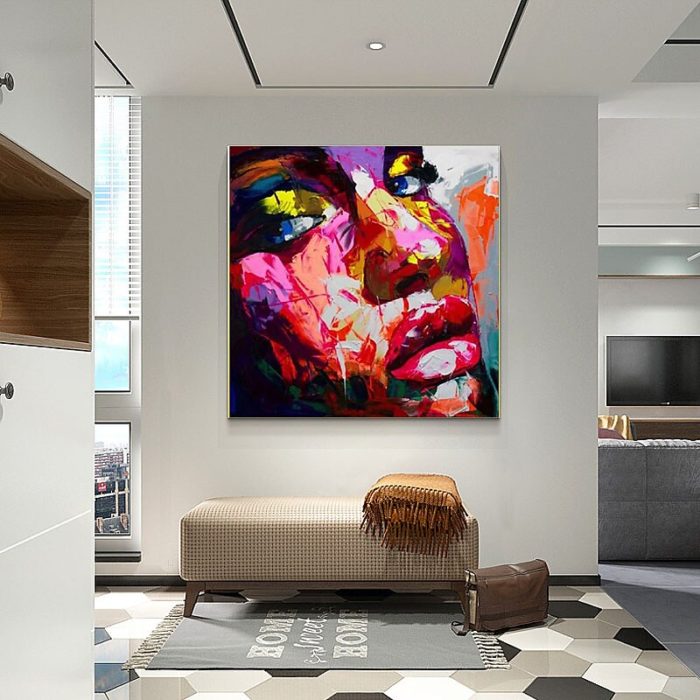 Colorful Woman Face Hand Painted Canvas Wall Art Decorations - Image 3