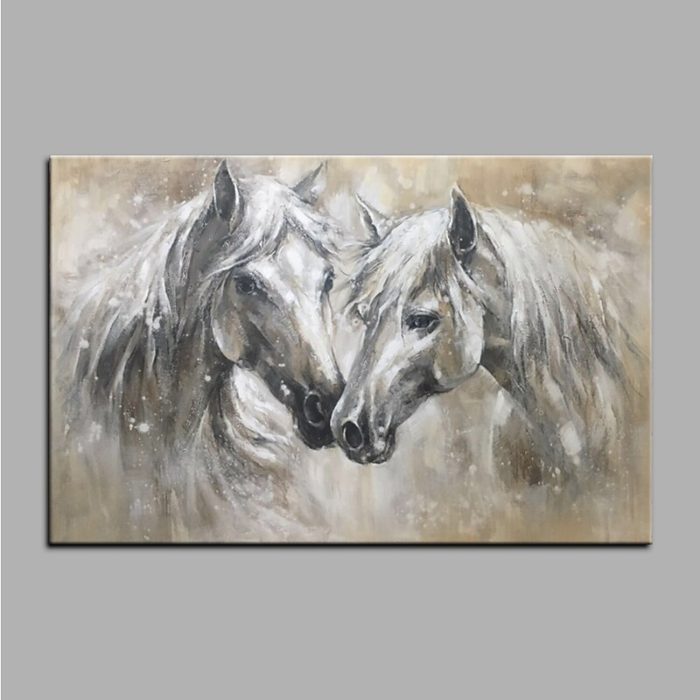 Couple Horse Textured Painting Modern Abstract Artwork Decor Wall - Image 2