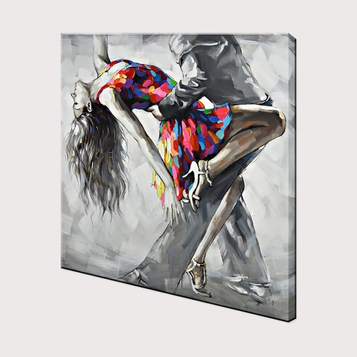 Dancer of Rumba Hand Painted Oil Painting Grey Red Square Wall Art - Image 4