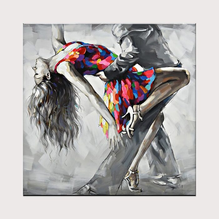 Dancer of Rumba Hand Painted Oil Painting Grey Red Square Wall Art - Image 2