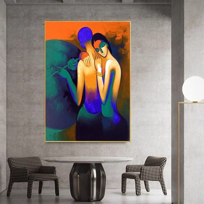 Deep Love Couple Oil Painting Pop Wall Art Decor Dining Room - Image 3