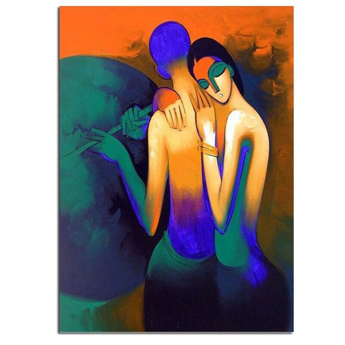 Deep Love Couple Oil Painting Pop Wall Art Decor Dining Room - Image 2