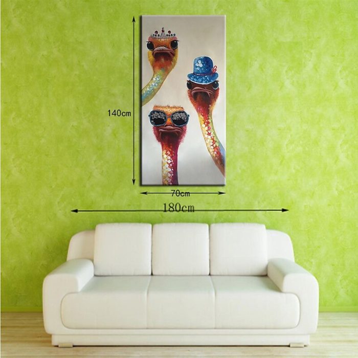 Family Of Ostrich Nursery Oil Painting Vertical Artwork Wall Art