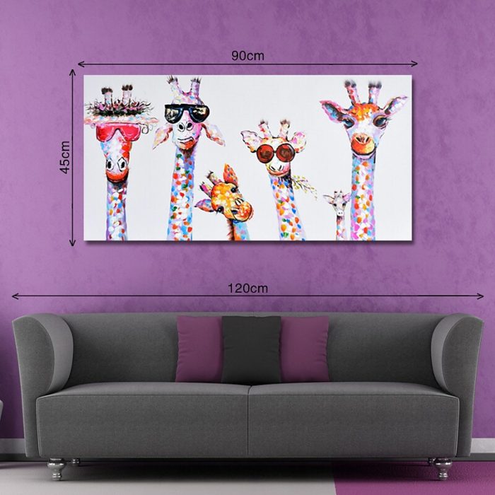 Giraffe Family Oil Painting 3D Hand Painted Artwork Decor Sofa