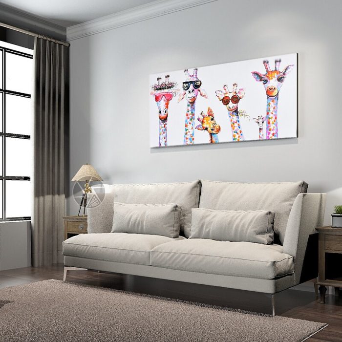 Giraffe Family Oil Painting 3D Hand Painted Artwork Decor Sofa - Image 7