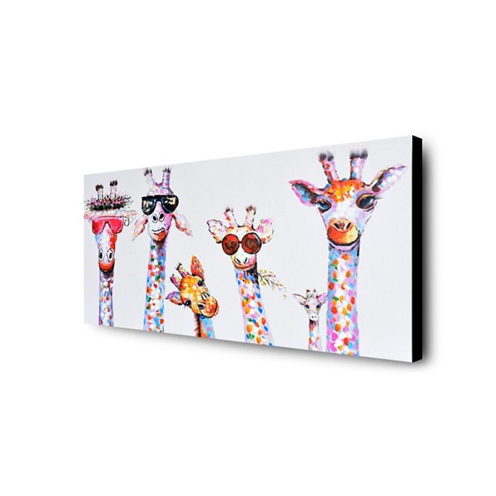 Giraffe Family Oil Painting 3D Hand Painted Artwork Decor Sofa - Image 4