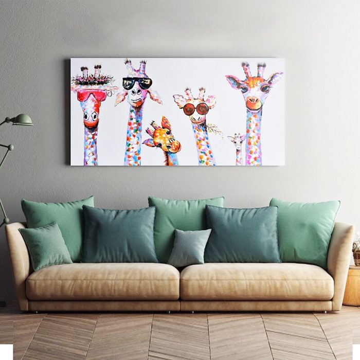 Giraffe Family Oil Painting 3D Hand Painted Artwork Decor Sofa - Image 6