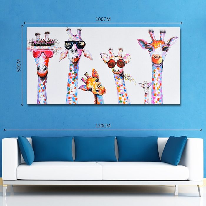 Giraffe Family Oil Painting 3D Hand Painted Artwork Decor Sofa - Image 5