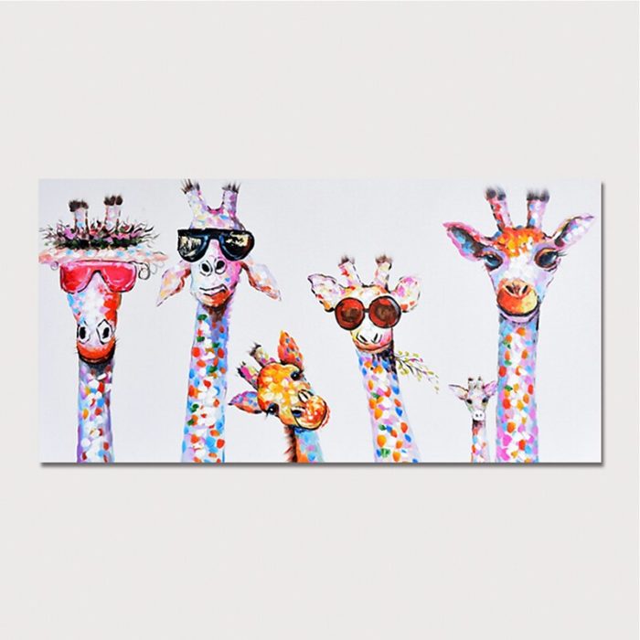 Giraffe Family Oil Painting 3D Hand Painted Artwork Decor Sofa - Image 2