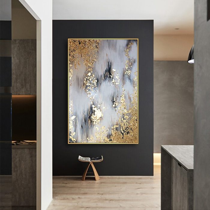 Gold Foil Abstract Oil Painting Modern Marble Texture Wall Decor