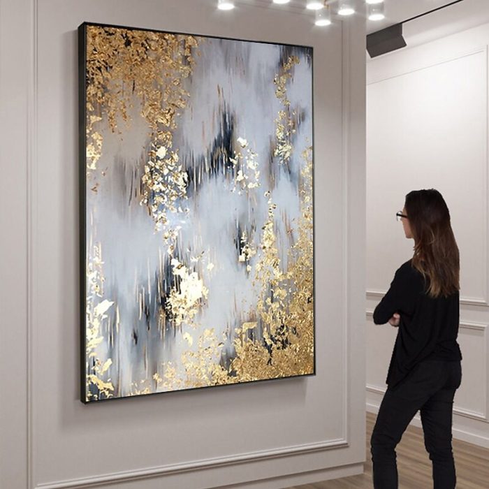 Gold Foil Abstract Oil Painting Modern Marble Texture Wall Decor - Image 3