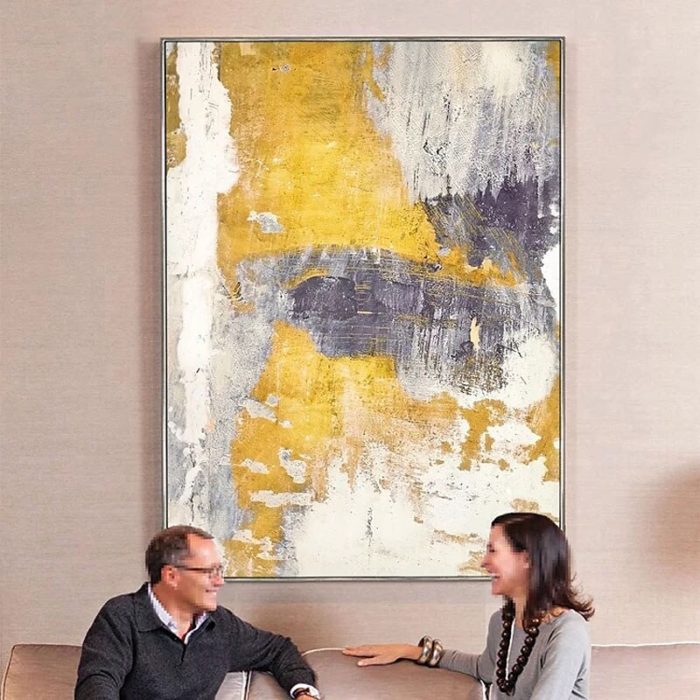 Gold Vintage Oil Painting Contemporary Abstract Canvas Wall Art - Image 5