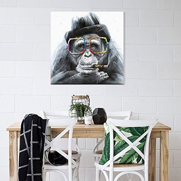Gorilla With Black Hat and Colorful Glasses Smokes a Cigar Painting
