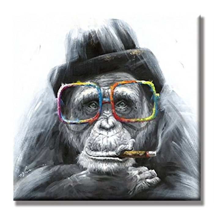 Gorilla With Black Hat and Colorful Glasses Smokes a Cigar Painting - Image 2