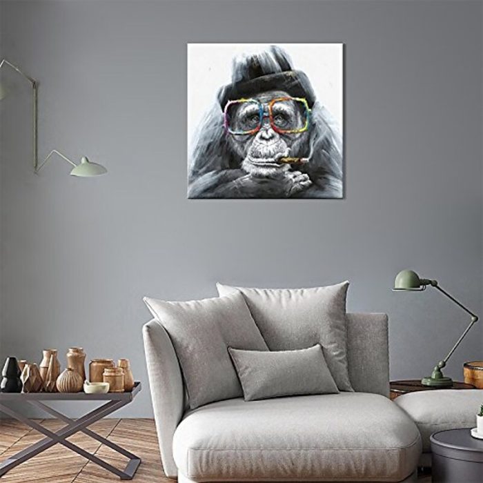 Gorilla With Black Hat and Colorful Glasses Smokes a Cigar Painting - Image 3