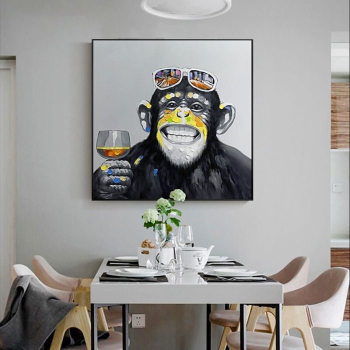 Gorilla With Sunglasses Holds Champagne Canvas Paintings Home Deco