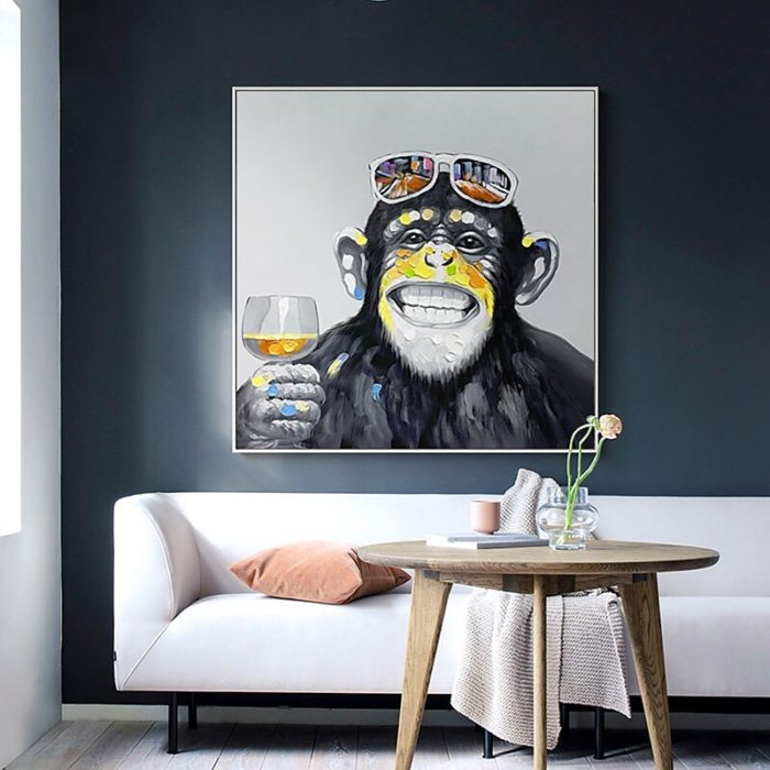 Gorilla With Sunglasses Holds Champagne Canvas Paintings Home Deco - Image 4