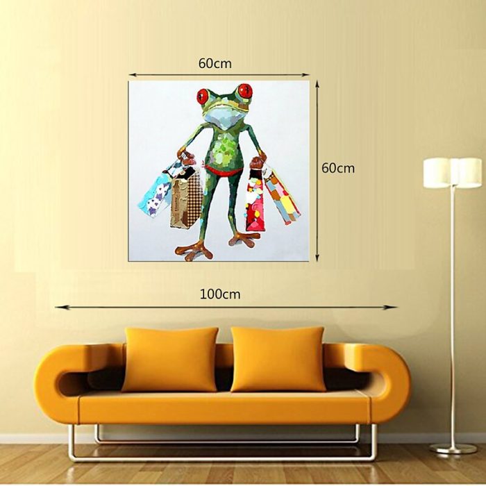 Green Frog Shopping Canvas Painting Animals Artwork Decor Sofa