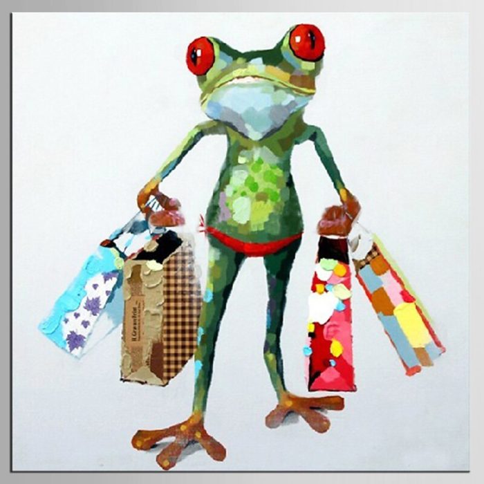 Green Frog Shopping Canvas Painting Animals Artwork Decor Sofa - Image 2