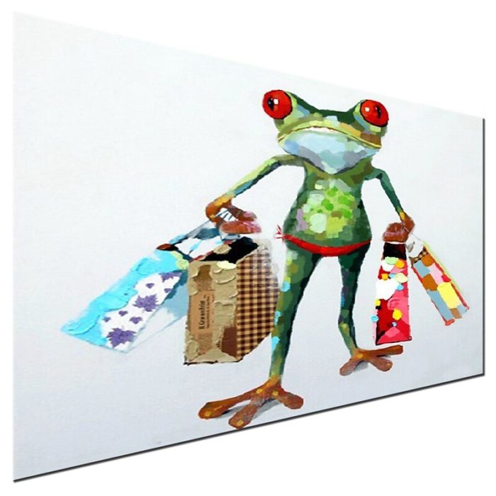 Green Frog Shopping Canvas Painting Animals Artwork Decor Sofa - Image 3