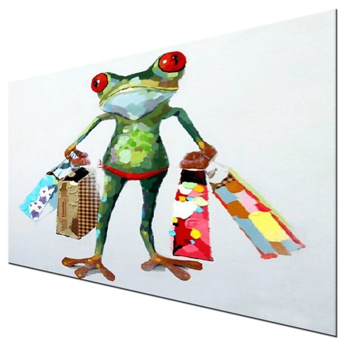 Green Frog Shopping Canvas Painting Animals Artwork Decor Sofa - Image 4