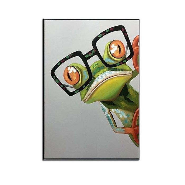 Green Frog With Glasses Abstract Oil Painting Animals Artwork - Image 2