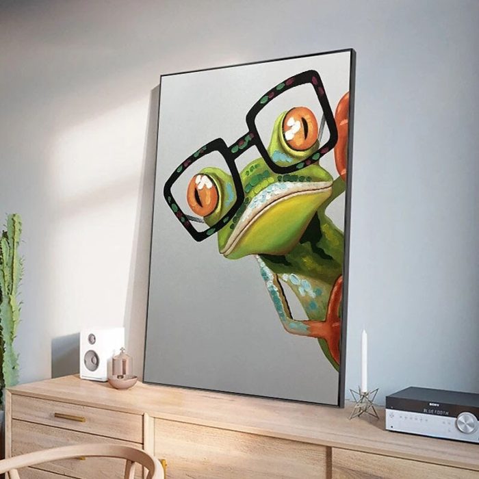 Green Frog With Glasses Abstract Oil Painting Animals Artwork - Image 5