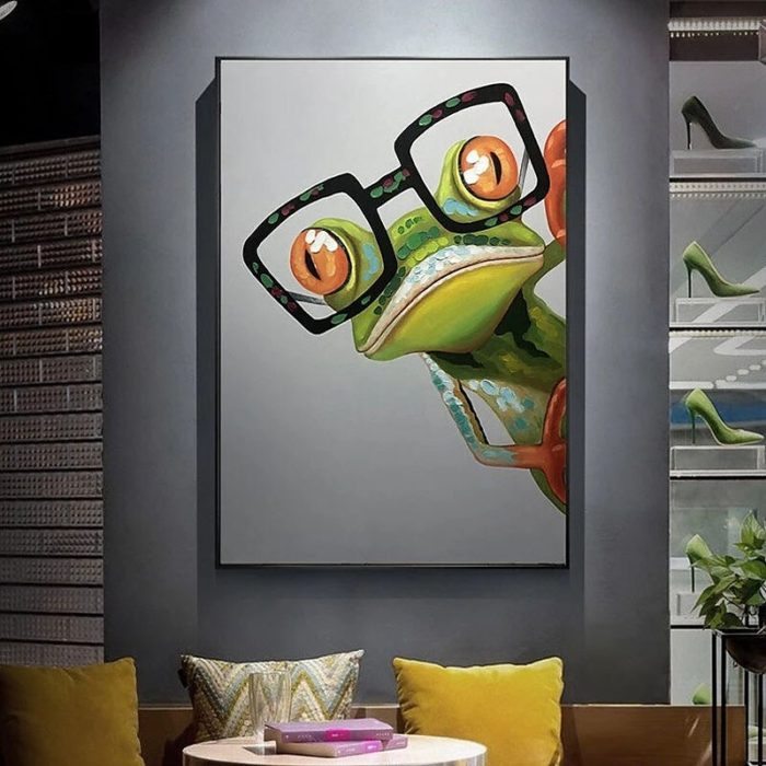 Green Frog With Glasses Abstract Oil Painting Animals Artwork