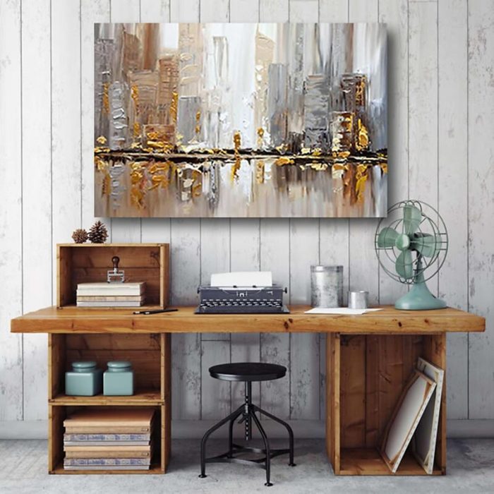 Hand Painted Abstract Cityscape Oil Painting For Living Room - Image 7