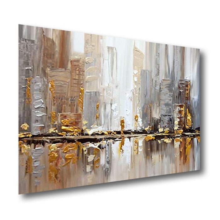 Hand Painted Abstract Cityscape Oil Painting For Living Room - Image 3